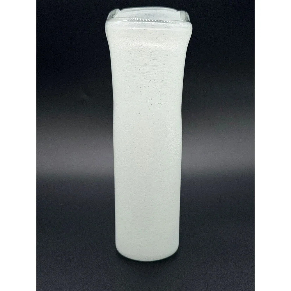 VTG White Enamel Mottled Glass Flat Pillow Vase 8.5